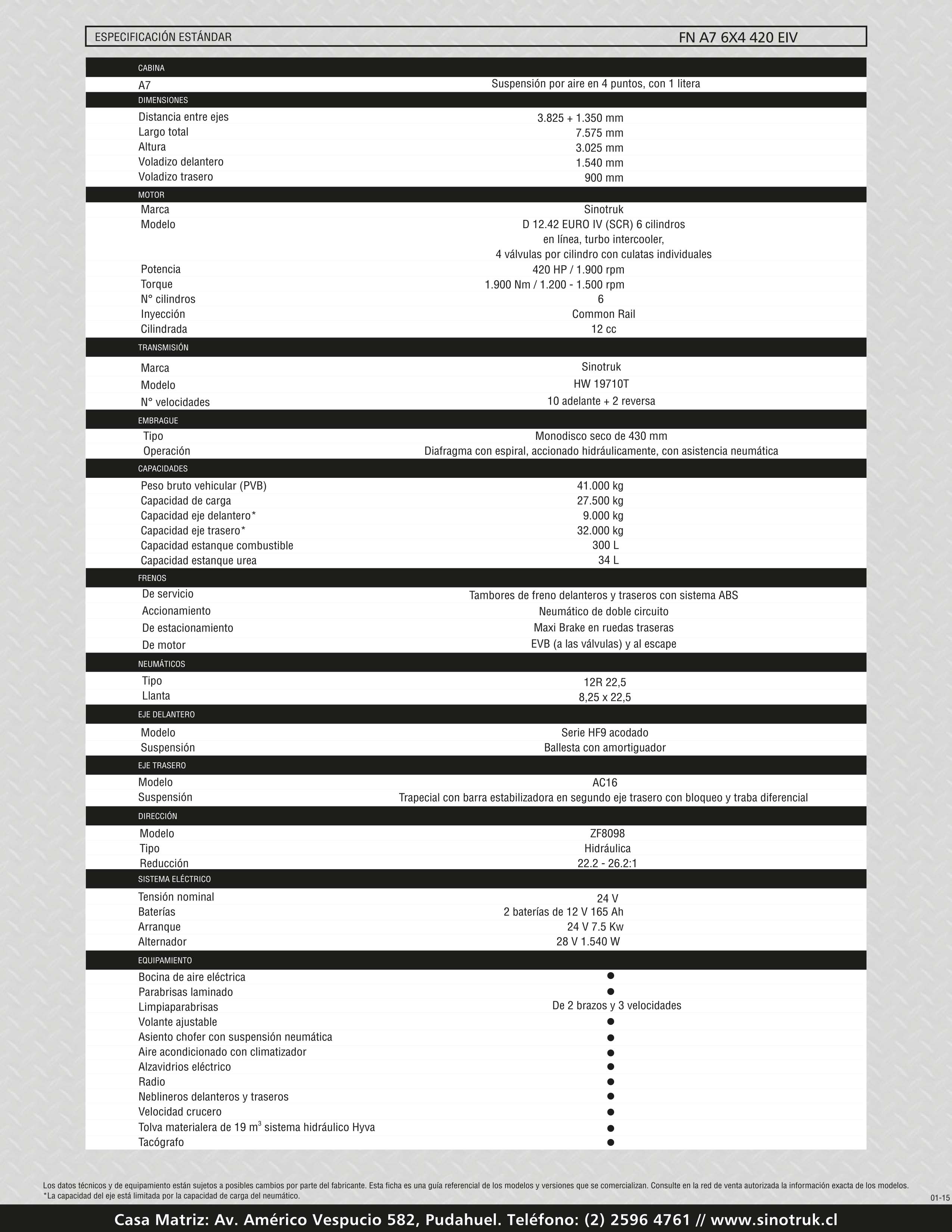 Ficha Técnica Sinotruk FN A7 6x4 380 EIV